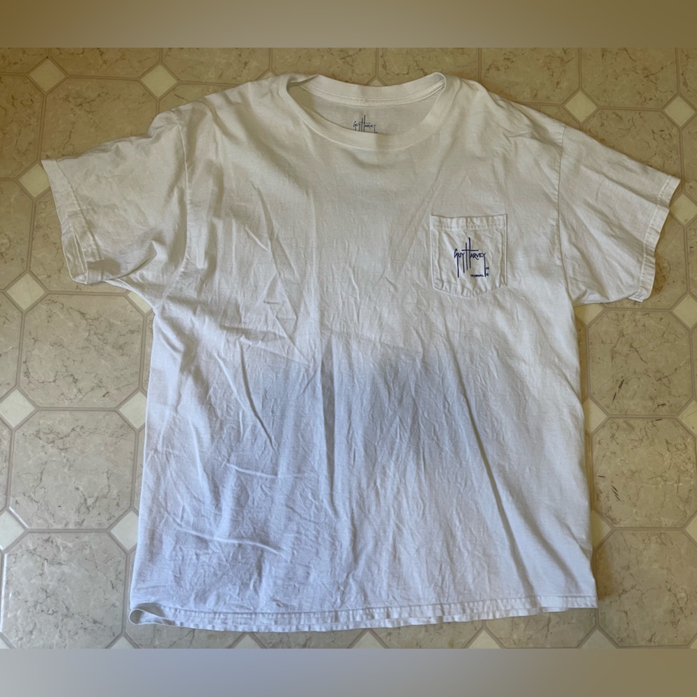 Guy Harvey By AFTCO Bluewater T Shirt 2005 Blue Marlin Fish Logo Pocket Mens XL